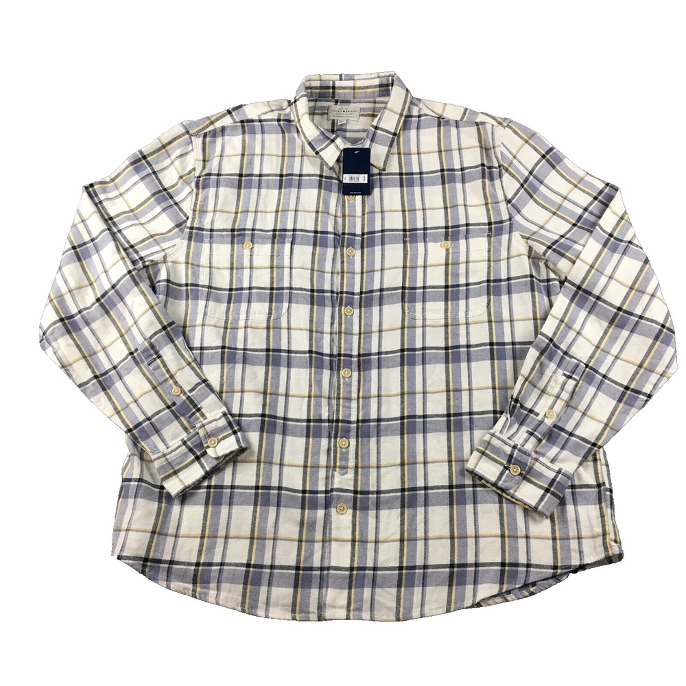 NWT Lucky Brand Shirt Men's XXL Saturday Stretch Plaid Blue Light Long Sleeves